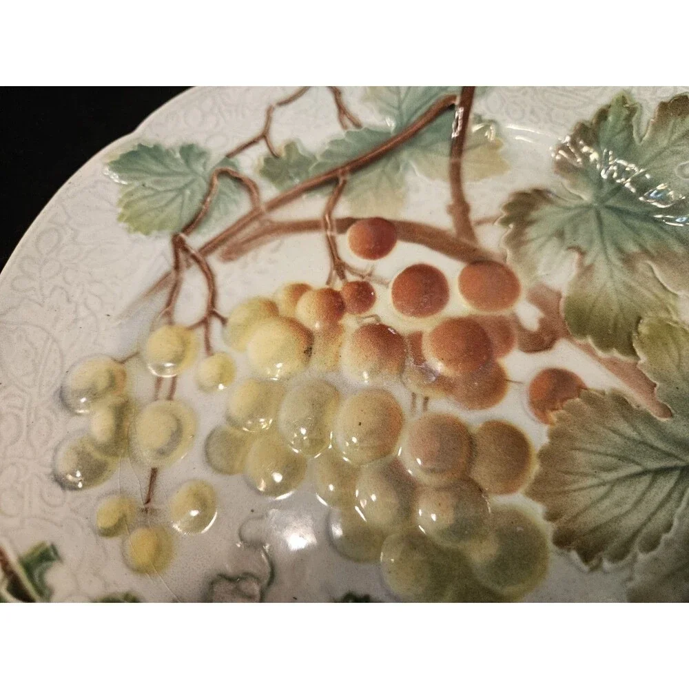 Rare Antique Keller & Guerin St Clement France Majolica Plate Fruit White Grapes